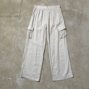 Forever 21 Wide Leg Cargo Pants Women’s Size Large Beige Brown Linen Pockets